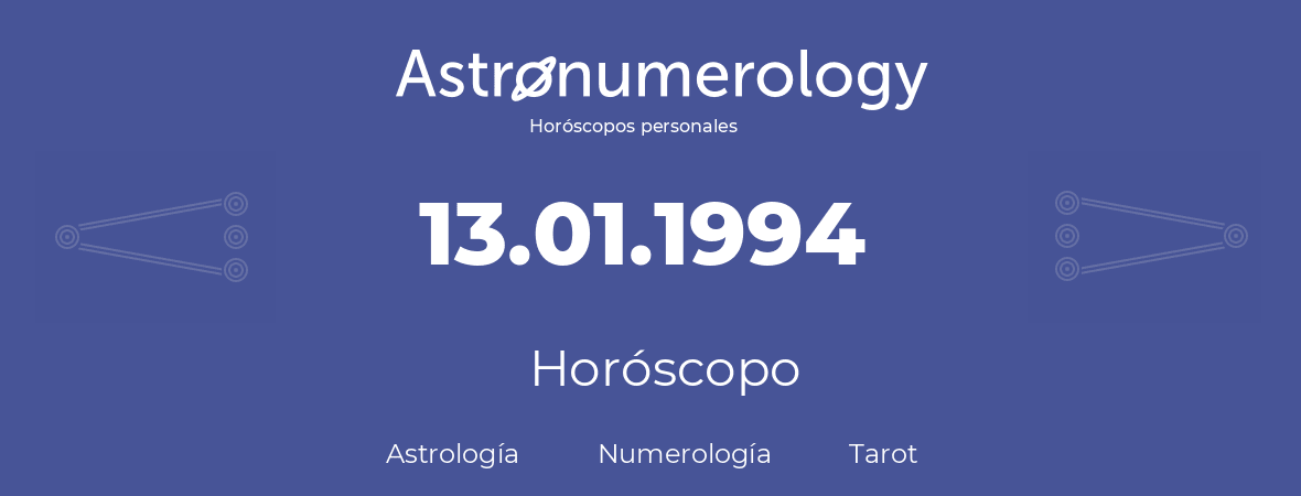 Fecha de nacimiento 13.01.1994 (13 de Enero de 1994). Horóscopo.