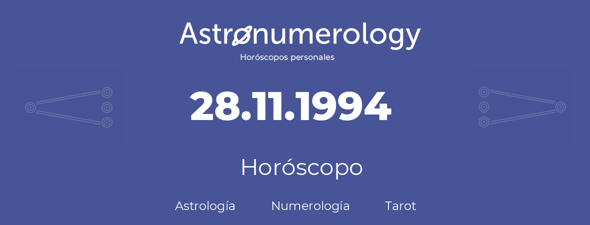 Fecha de nacimiento 28.11.1994 (28 de Noviembre de 1994). Horóscopo.