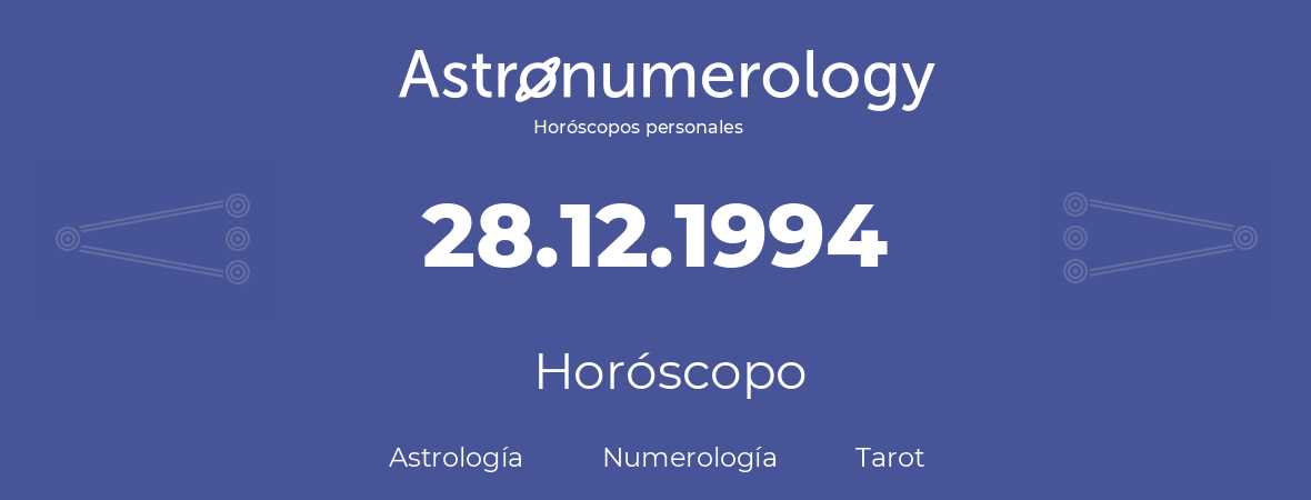 Fecha de nacimiento 28.12.1994 (28 de Diciembre de 1994). Horóscopo.