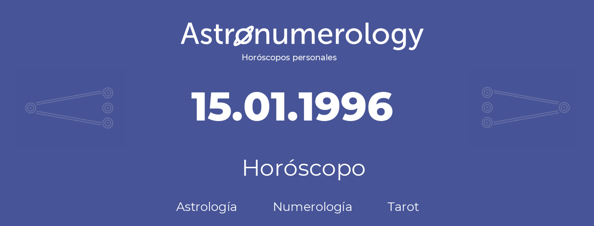 Fecha de nacimiento 15.01.1996 (15 de Enero de 1996). Horóscopo.