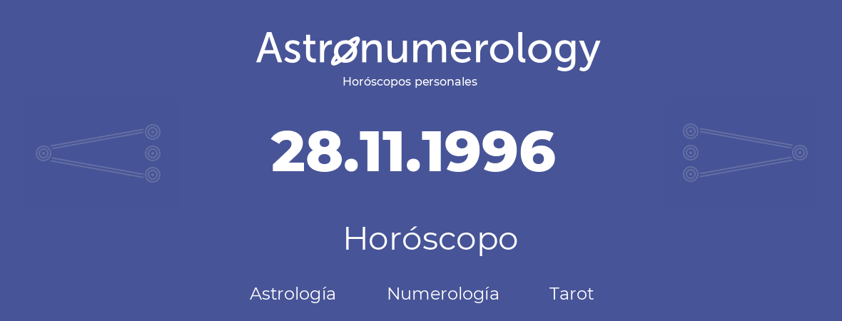 Fecha de nacimiento 28.11.1996 (28 de Noviembre de 1996). Horóscopo.