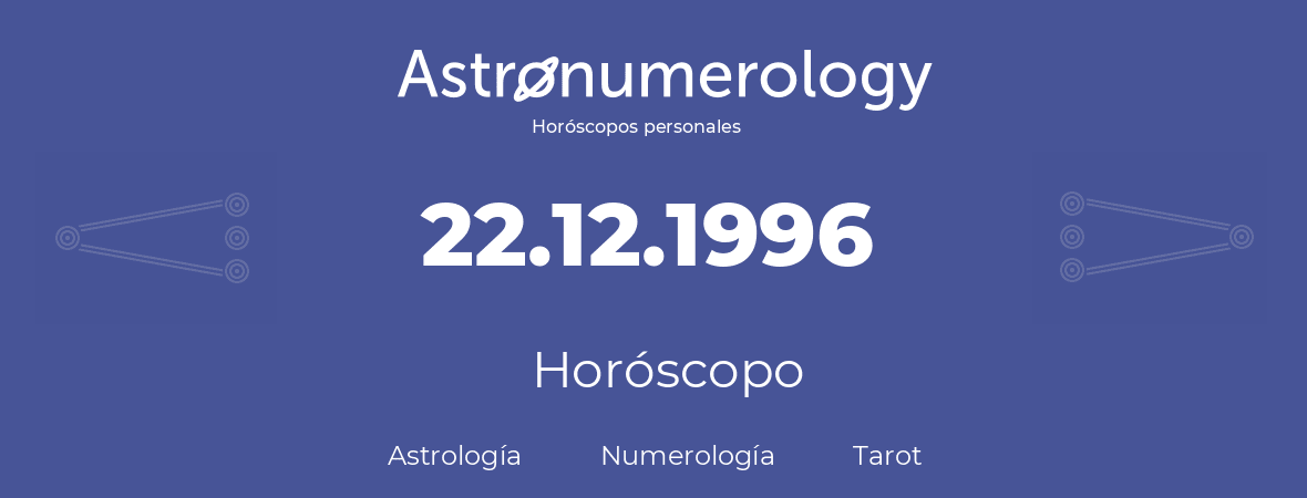 Fecha de nacimiento 22.12.1996 (22 de Diciembre de 1996). Horóscopo.