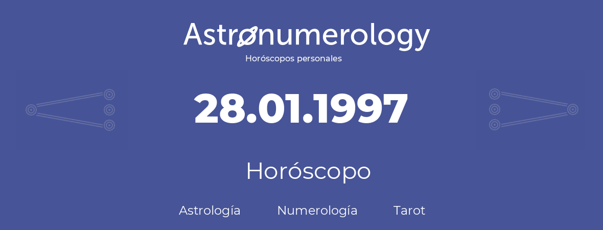 Fecha de nacimiento 28.01.1997 (28 de Enero de 1997). Horóscopo.