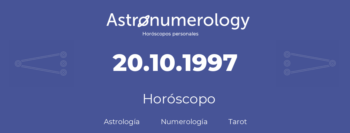 Fecha de nacimiento 20.10.1997 (20 de Octubre de 1997). Horóscopo.