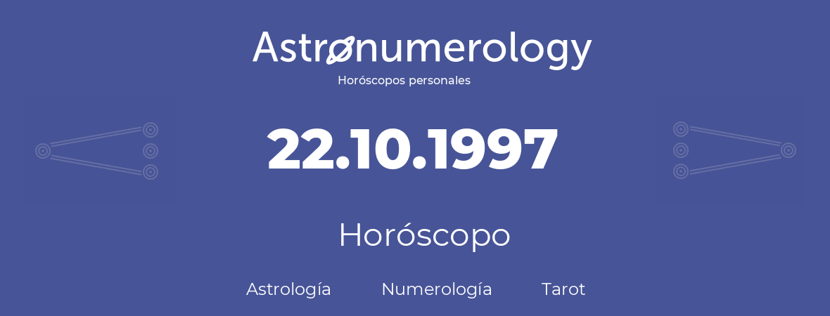 Fecha de nacimiento 22.10.1997 (22 de Octubre de 1997). Horóscopo.