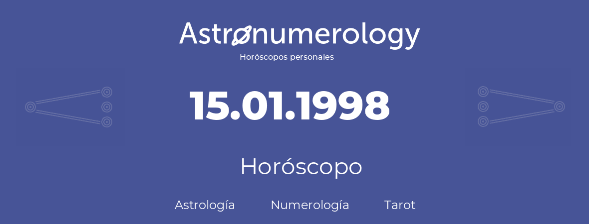 Fecha de nacimiento 15.01.1998 (15 de Enero de 1998). Horóscopo.