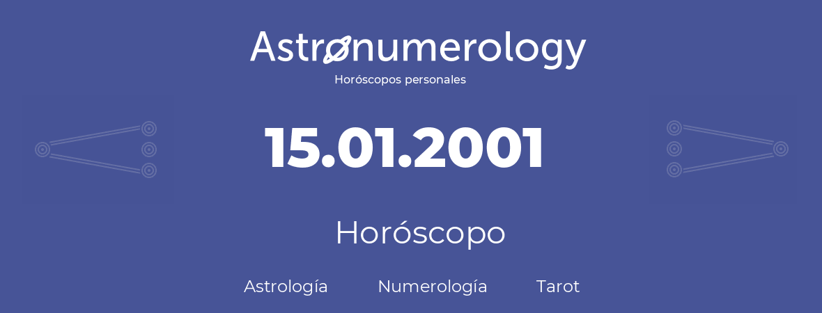 Fecha de nacimiento 15.01.2001 (15 de Enero de 2001). Horóscopo.