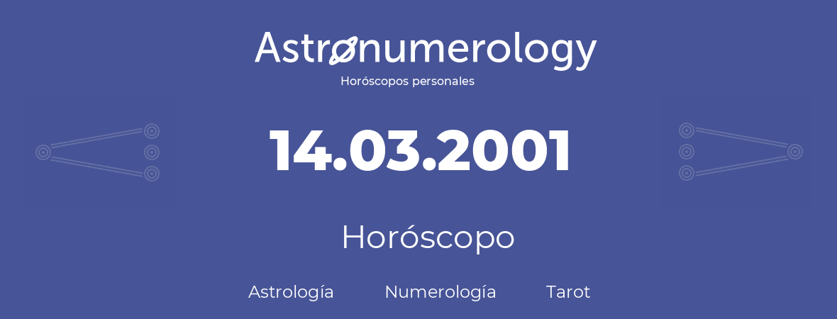Fecha de nacimiento 14.03.2001 (14 de Marzo de 2001). Horóscopo.