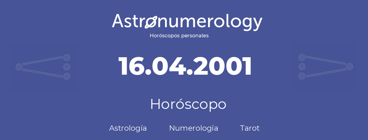Fecha de nacimiento 16.04.2001 (16 de Abril de 2001). Horóscopo.