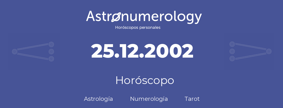 Fecha de nacimiento 25.12.2002 (25 de Diciembre de 2002). Horóscopo.
