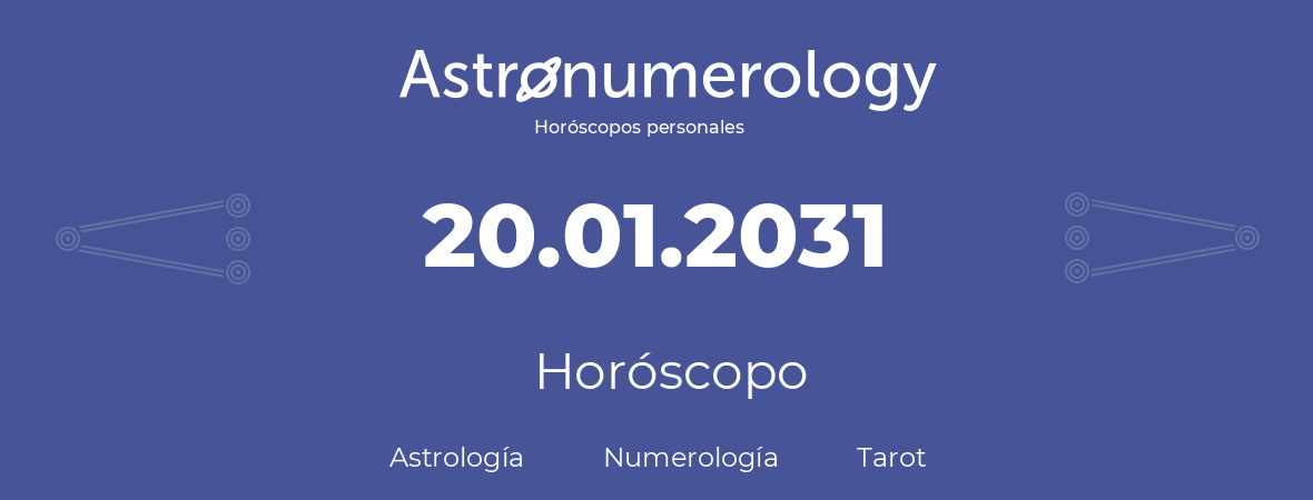 Fecha de nacimiento 20.01.2031 (20 de Enero de 2031). Horóscopo.