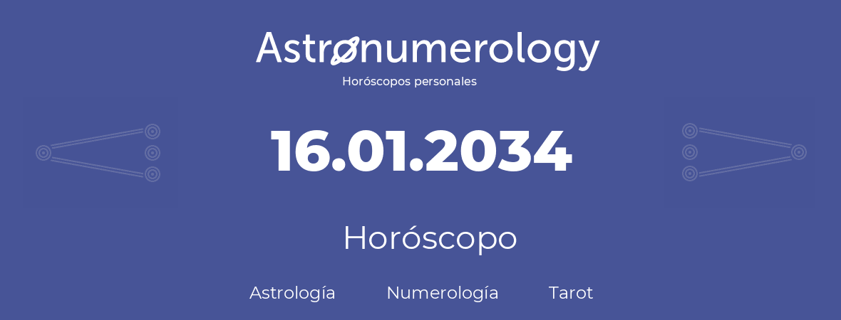 Fecha de nacimiento 16.01.2034 (16 de Enero de 2034). Horóscopo.