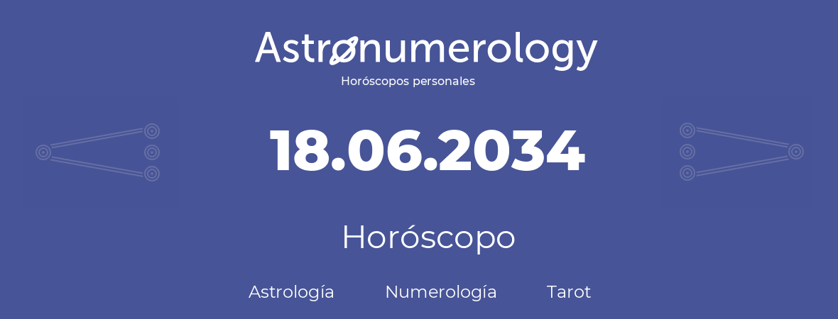 Fecha de nacimiento 18.06.2034 (18 de Junio de 2034). Horóscopo.