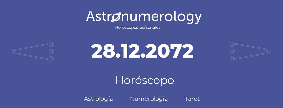 Fecha de nacimiento 28.12.2072 (28 de Diciembre de 2072). Horóscopo.