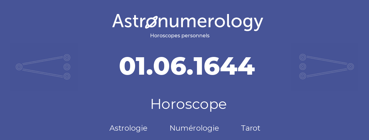 Horoscope pour anniversaire (jour de naissance): 01.06.1644 (1 Juin 1644)