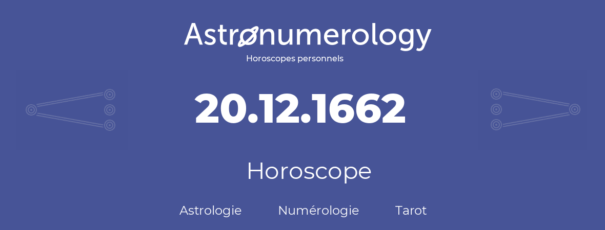 Horoscope pour anniversaire (jour de naissance): 20.12.1662 (20 Décembre 1662)