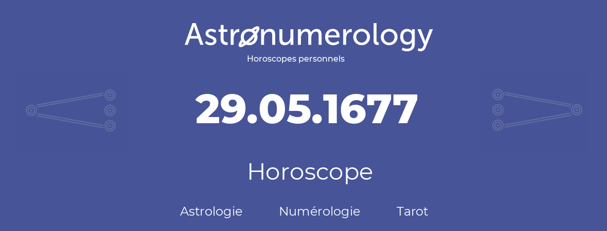 Horoscope pour anniversaire (jour de naissance): 29.05.1677 (29 Mai 1677)