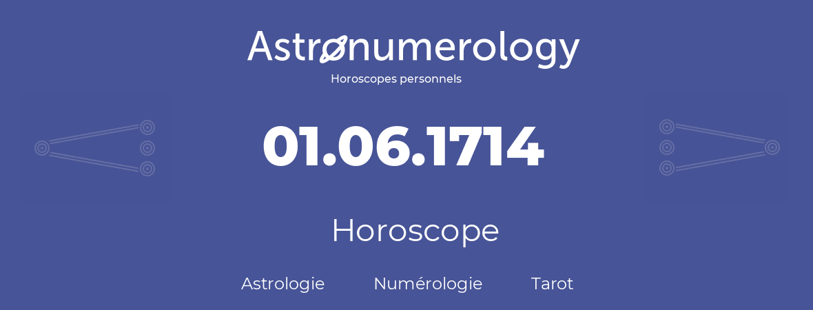 Horoscope pour anniversaire (jour de naissance): 01.06.1714 (31 Juin 1714)