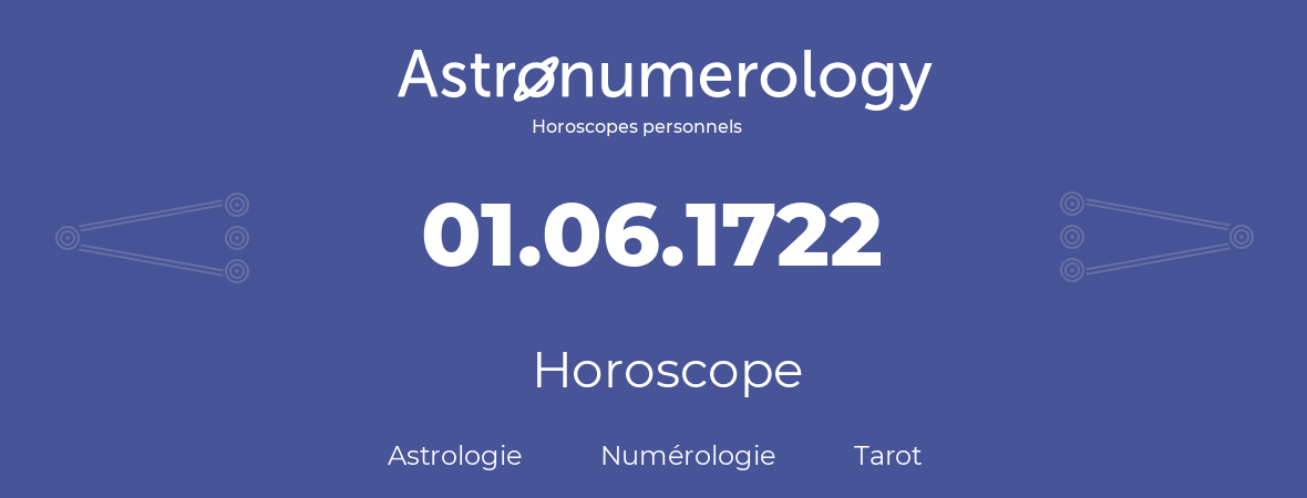 Horoscope pour anniversaire (jour de naissance): 01.06.1722 (31 Juin 1722)