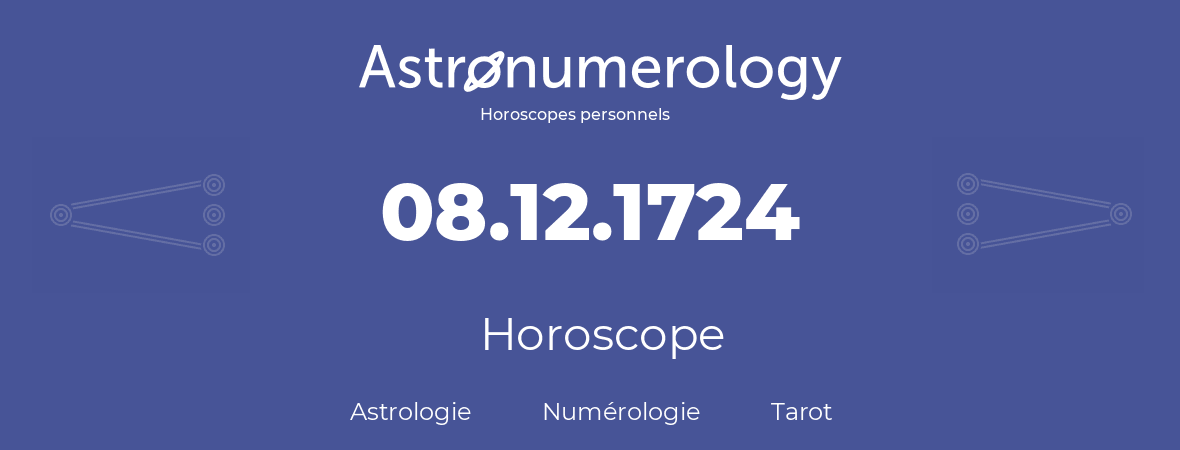 Horoscope pour anniversaire (jour de naissance): 08.12.1724 (8 Décembre 1724)