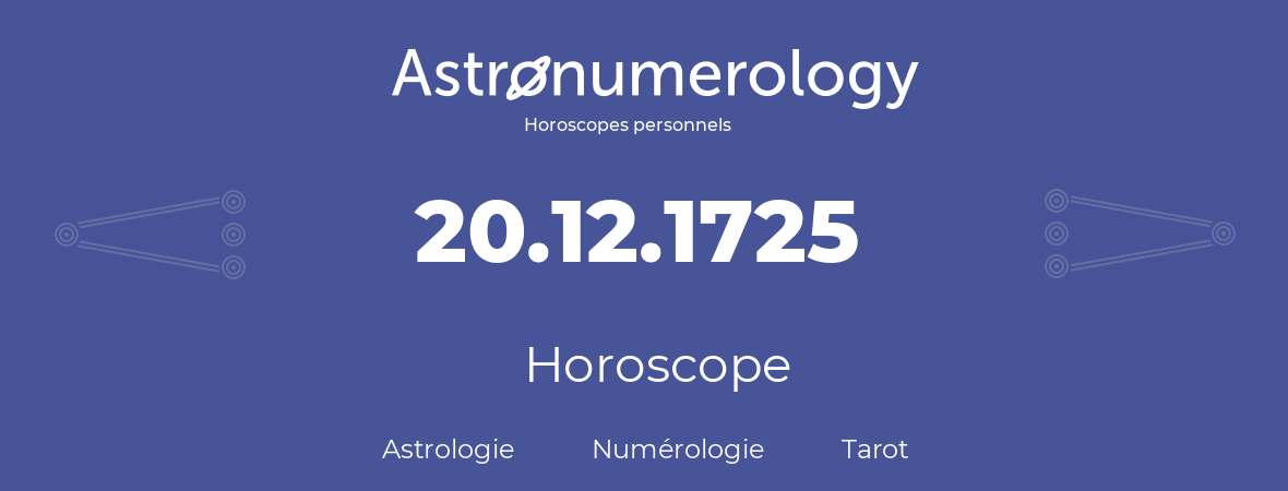 Horoscope pour anniversaire (jour de naissance): 20.12.1725 (20 Décembre 1725)