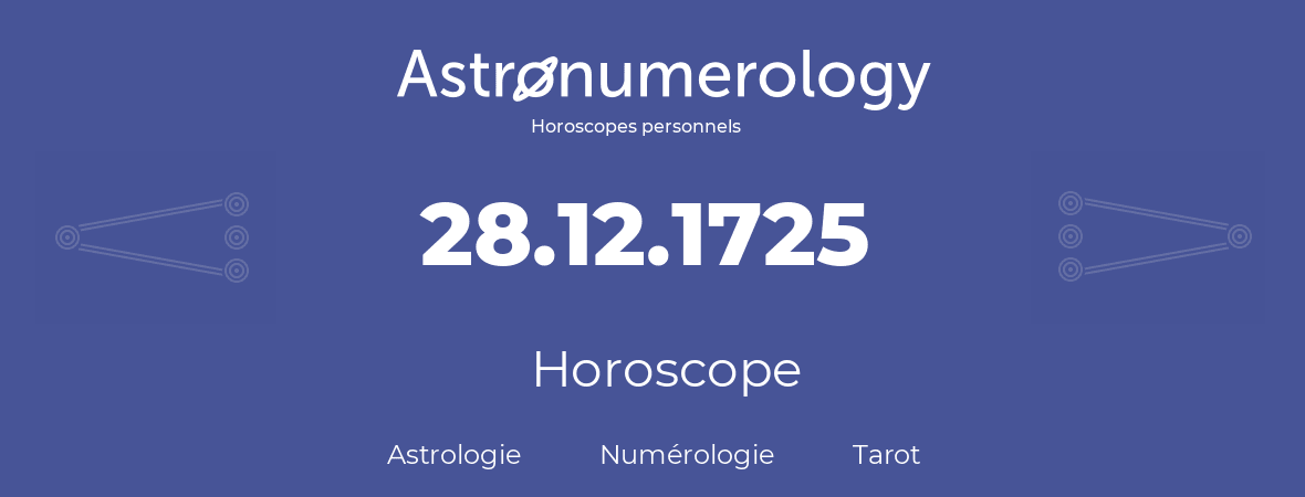 Horoscope pour anniversaire (jour de naissance): 28.12.1725 (28 Décembre 1725)