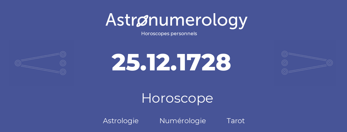 Horoscope pour anniversaire (jour de naissance): 25.12.1728 (25 Décembre 1728)