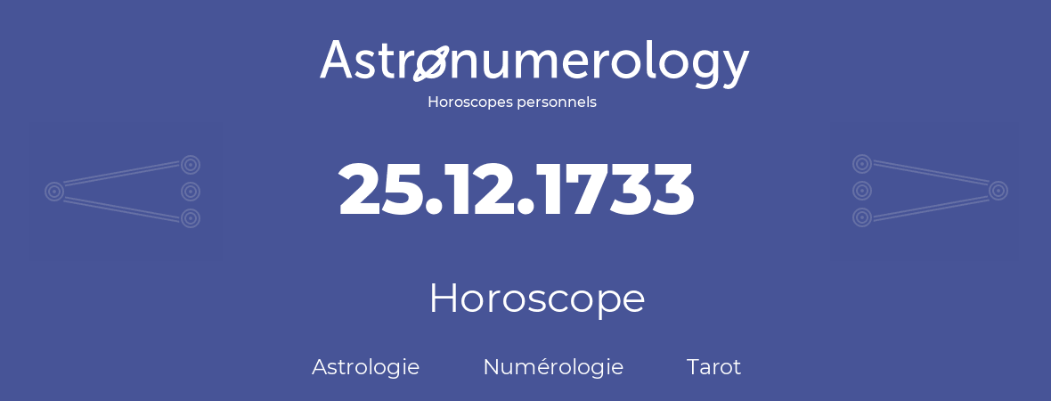 Horoscope pour anniversaire (jour de naissance): 25.12.1733 (25 Décembre 1733)