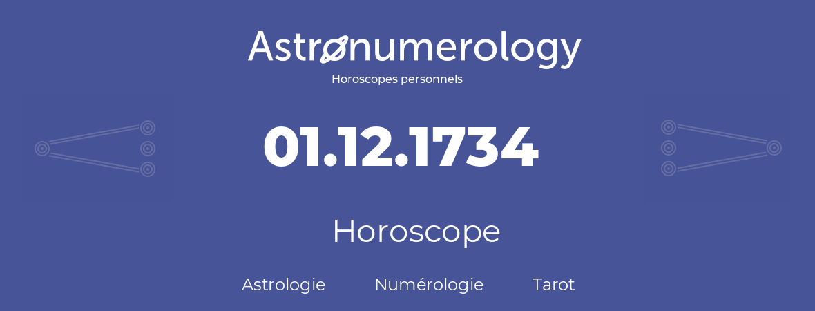 Horoscope pour anniversaire (jour de naissance): 01.12.1734 (1 Décembre 1734)