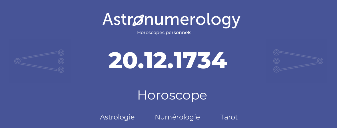 Horoscope pour anniversaire (jour de naissance): 20.12.1734 (20 Décembre 1734)