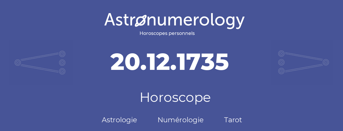 Horoscope pour anniversaire (jour de naissance): 20.12.1735 (20 Décembre 1735)