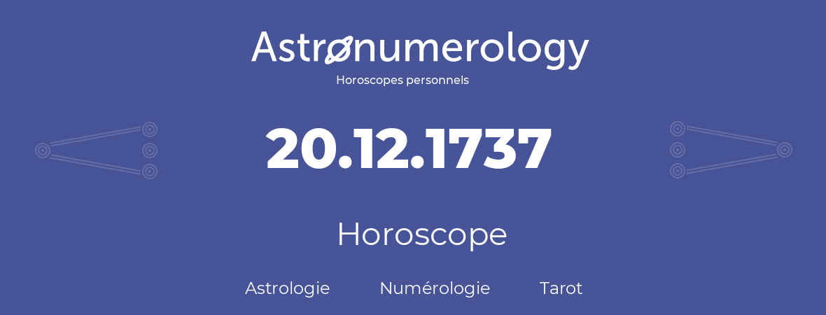 Horoscope pour anniversaire (jour de naissance): 20.12.1737 (20 Décembre 1737)