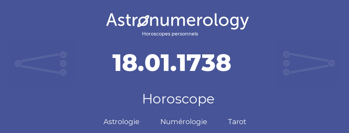 Horoscope pour anniversaire (jour de naissance): 18.01.1738 (18 Janvier 1738)