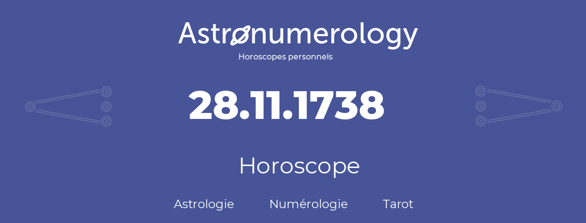 Horoscope pour anniversaire (jour de naissance): 28.11.1738 (28 Novembre 1738)