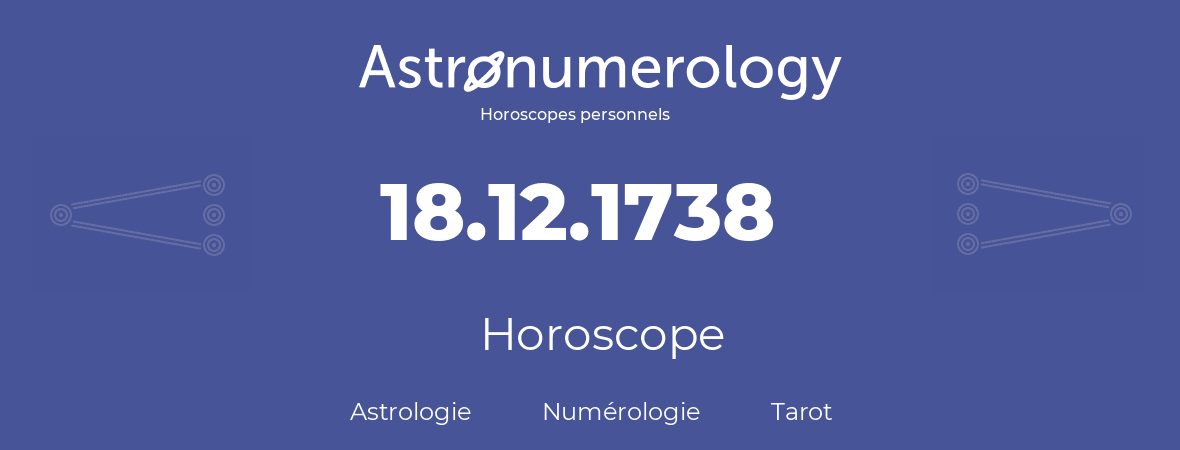 Horoscope pour anniversaire (jour de naissance): 18.12.1738 (18 Décembre 1738)