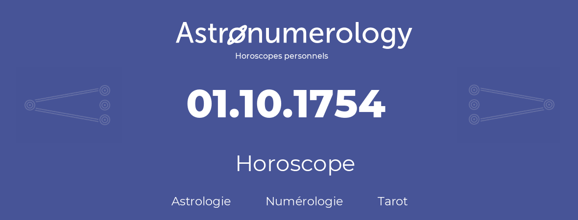 Horoscope pour anniversaire (jour de naissance): 01.10.1754 (01 Octobre 1754)
