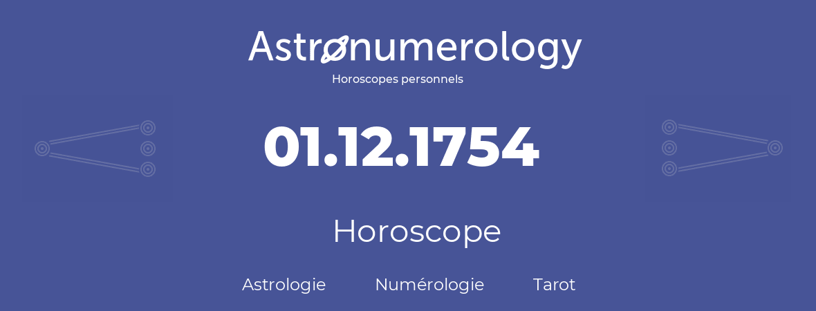 Horoscope pour anniversaire (jour de naissance): 01.12.1754 (1 Décembre 1754)
