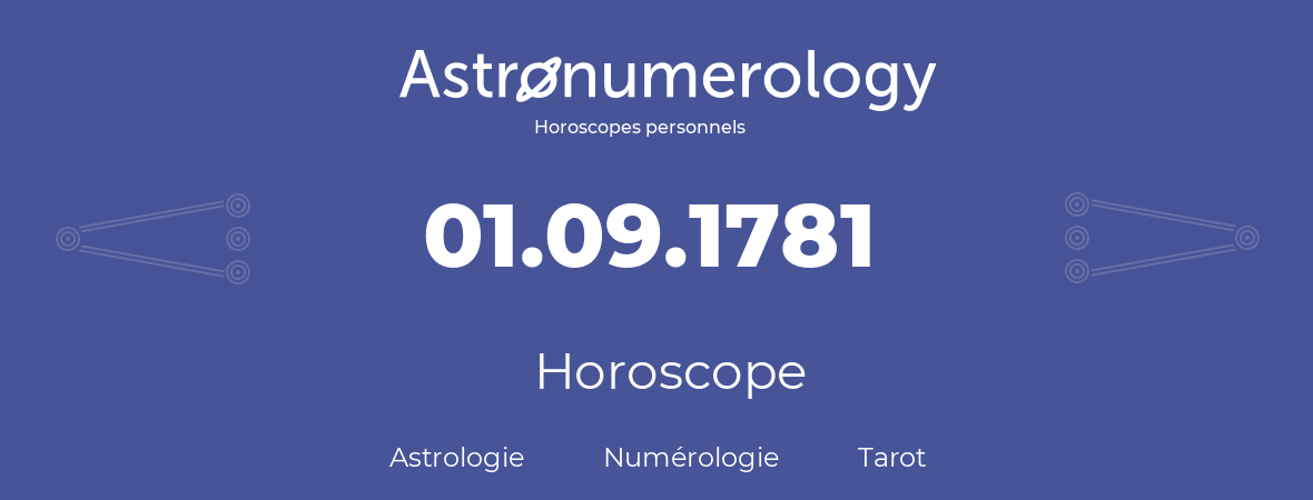 Horoscope pour anniversaire (jour de naissance): 01.09.1781 (1 Septembre 1781)