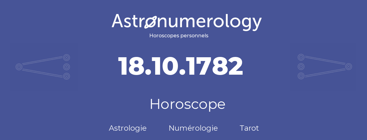 Horoscope pour anniversaire (jour de naissance): 18.10.1782 (18 Octobre 1782)