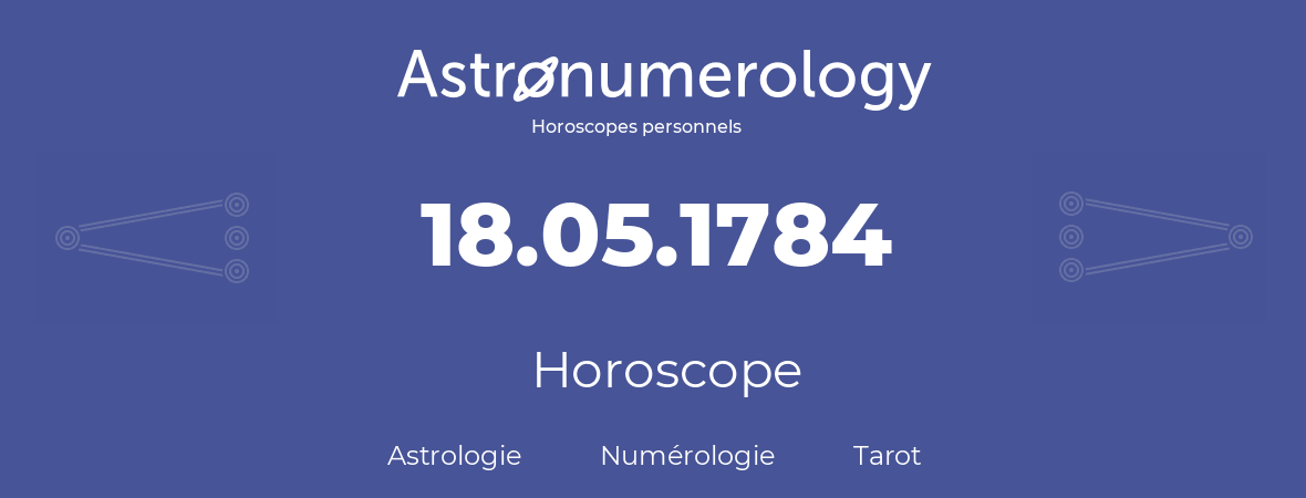 Horoscope pour anniversaire (jour de naissance): 18.05.1784 (18 Mai 1784)