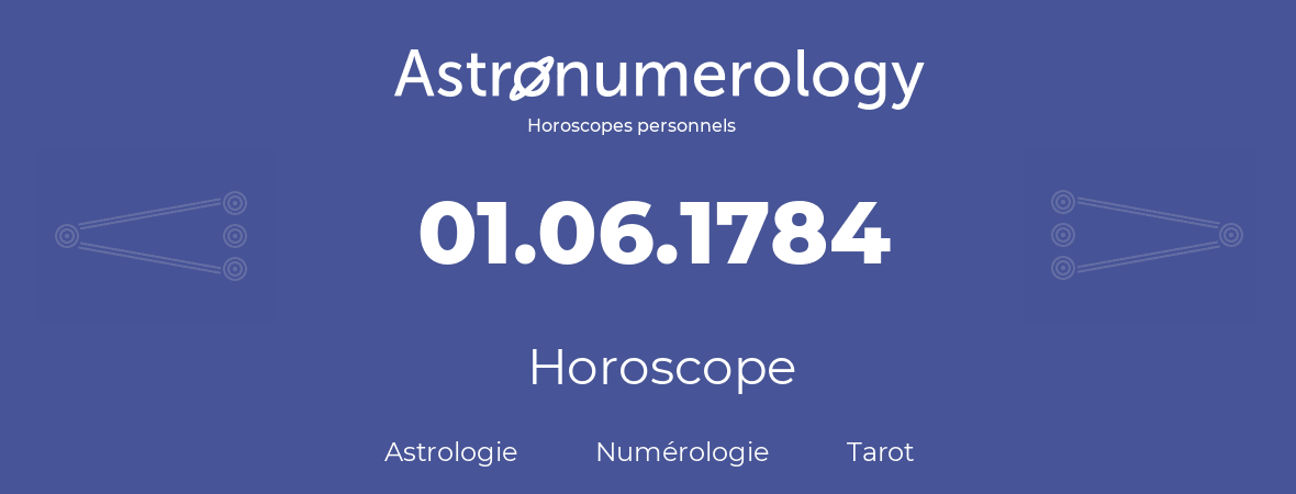 Horoscope pour anniversaire (jour de naissance): 01.06.1784 (01 Juin 1784)