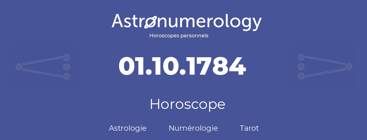 Horoscope pour anniversaire (jour de naissance): 01.10.1784 (01 Octobre 1784)