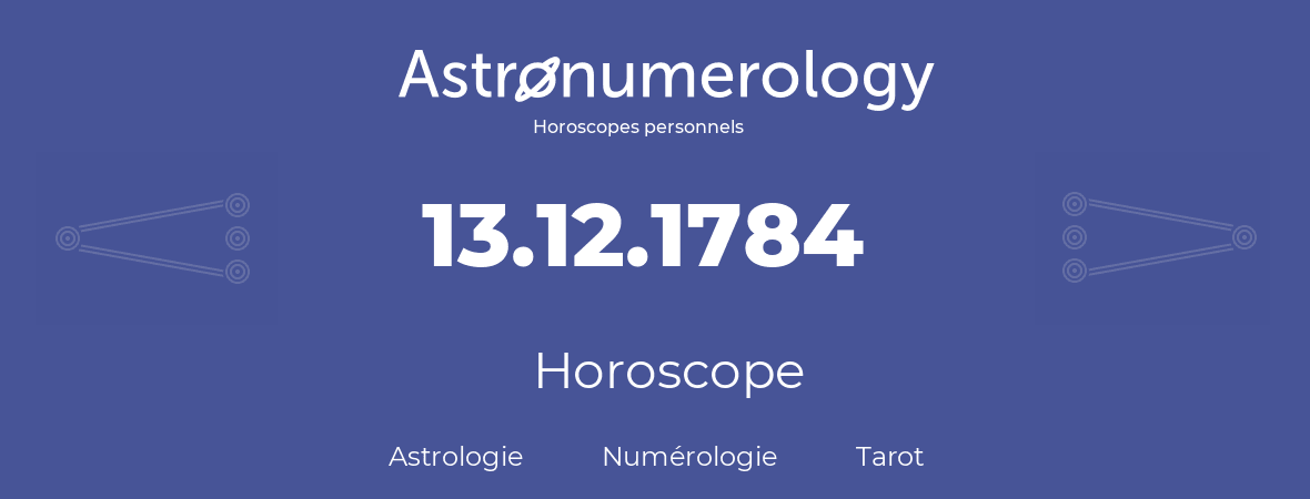 Horoscope pour anniversaire (jour de naissance): 13.12.1784 (13 Décembre 1784)