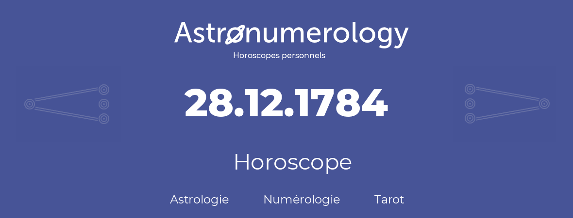 Horoscope pour anniversaire (jour de naissance): 28.12.1784 (28 Décembre 1784)