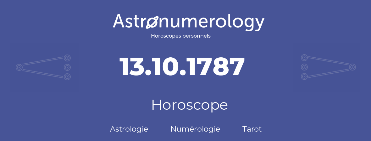 Horoscope pour anniversaire (jour de naissance): 13.10.1787 (13 Octobre 1787)