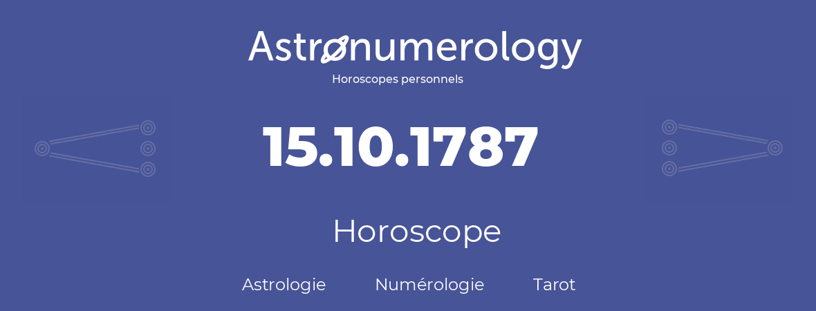 Horoscope pour anniversaire (jour de naissance): 15.10.1787 (15 Octobre 1787)