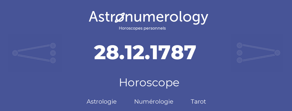 Horoscope pour anniversaire (jour de naissance): 28.12.1787 (28 Décembre 1787)