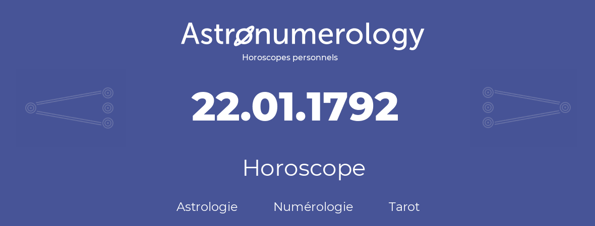 Horoscope pour anniversaire (jour de naissance): 22.01.1792 (22 Janvier 1792)