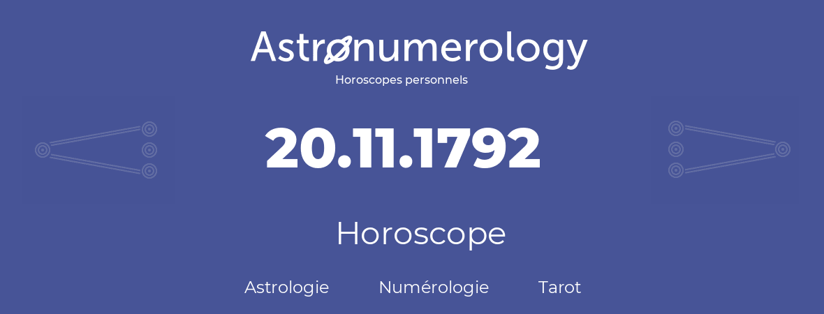 Horoscope pour anniversaire (jour de naissance): 20.11.1792 (20 Novembre 1792)