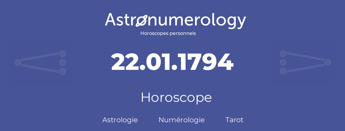 Horoscope pour anniversaire (jour de naissance): 22.01.1794 (22 Janvier 1794)